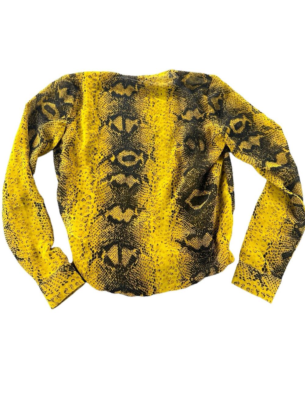 Pieces Yellow Black Snakeskin Print Long Sleeve Shirt Women's Size XS